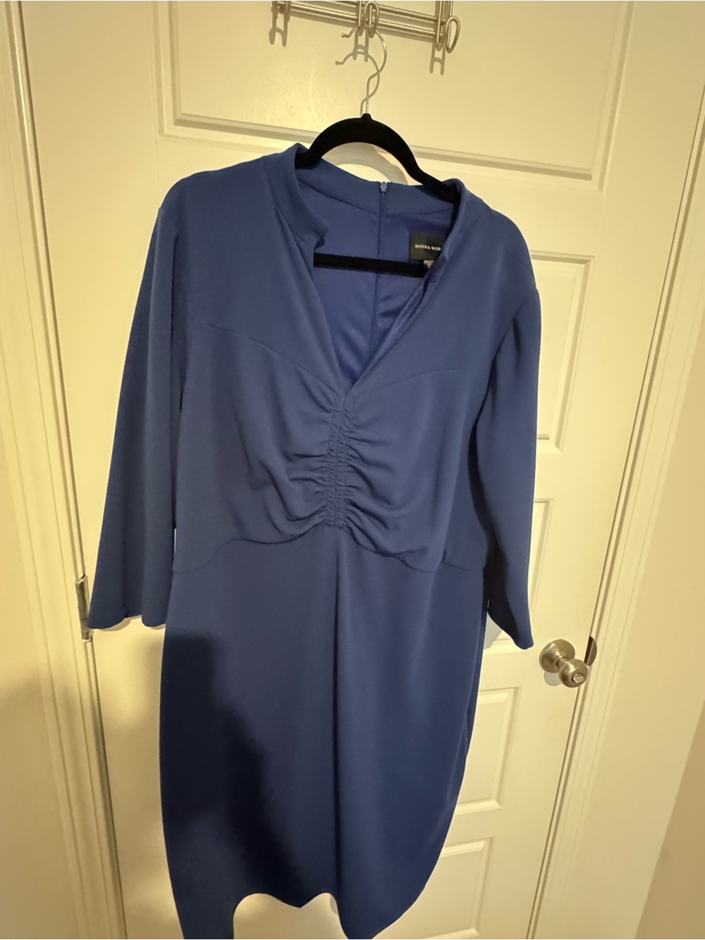 Donna Morgan Royal Blue Ruched Front Long Sleeve Dress
